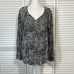 Faded Glory Black Leopard Boho V-neck Tunic Blouse Women XL